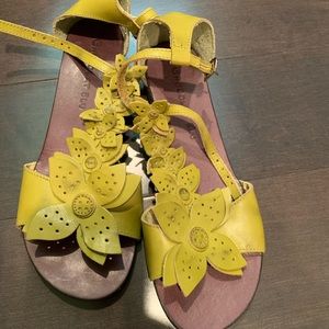 Anthropologie floral green leather sandals
